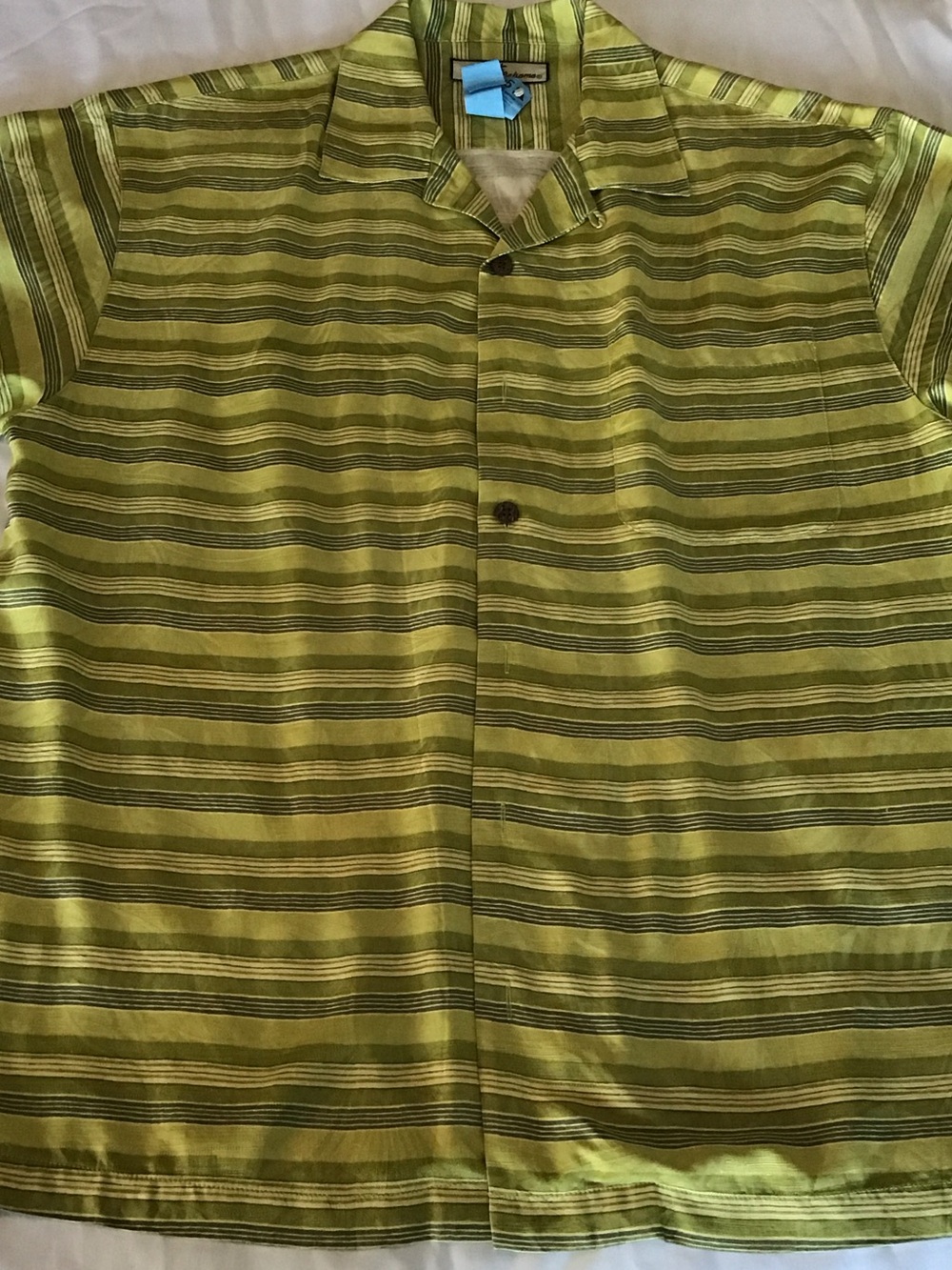 Silk Tommy Bahama Green Striped Casual Button Down Shirt